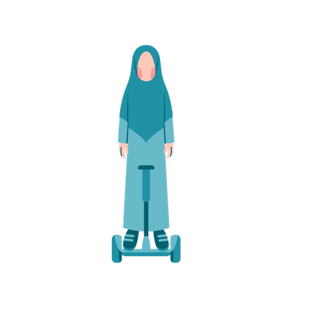 Hijab Woman Riding Hoverboard  일러스트레이션
