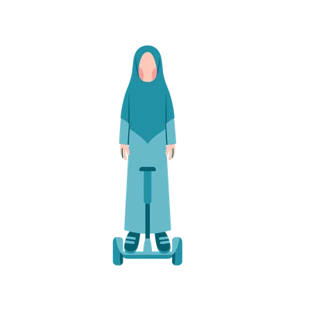Hijab Woman Riding Hoverboard  일러스트레이션
