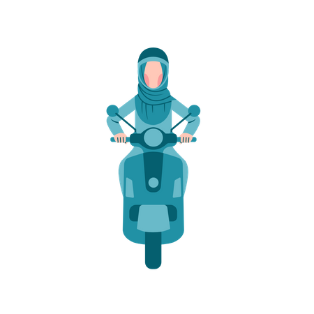 Hijab Woman Riding Motor Scooter  Illustration