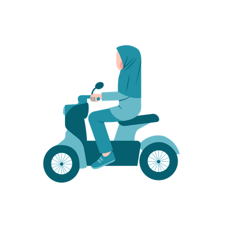 Hijab Woman Riding Motorbike Scooter Illustration