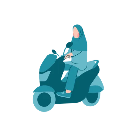 Hijab Woman Riding Motorcycle  Illustration