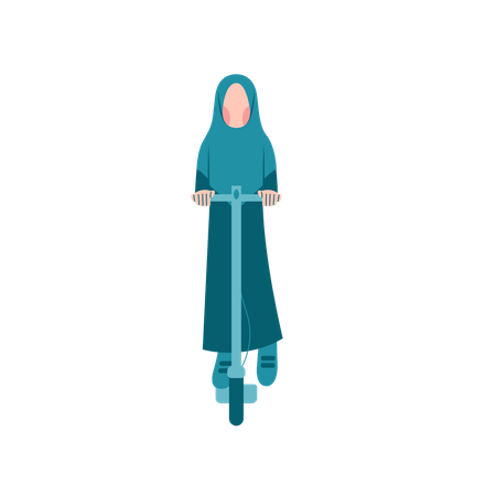 Hijab Woman Riding Scooter Illustration
