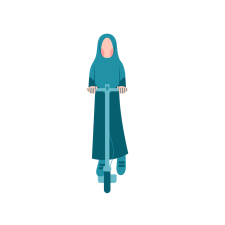 Hijab Woman Riding Scooter  Illustration