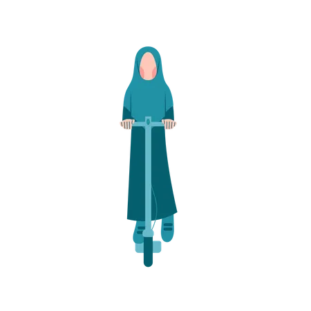 Hijab Woman Riding Scooter  Illustration