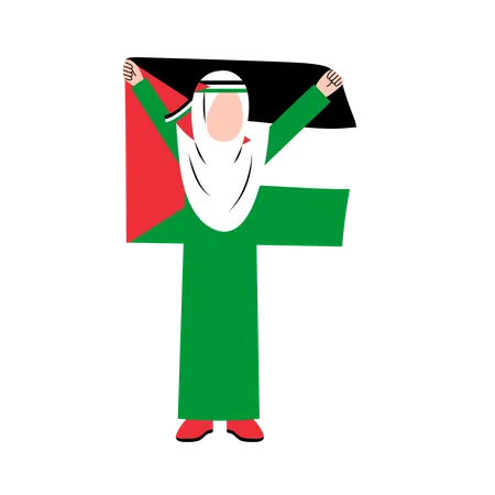 Hijab Woman Holding Palestine Flag Illustration