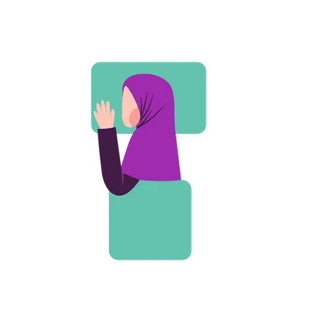 Hijab woman sleeping on side way  Illustration