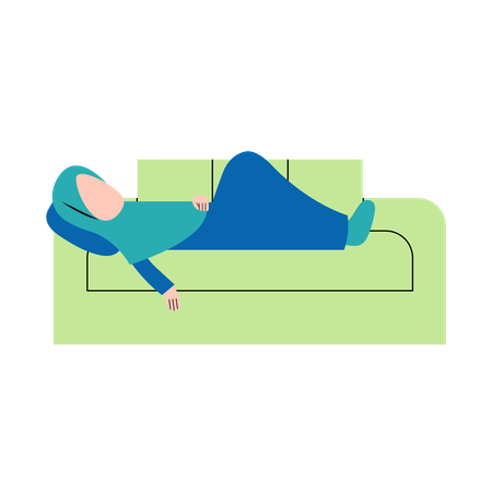 Hijab Woman Sleeping On Sofa  Illustration