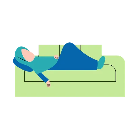 Hijab Woman Sleeping On Sofa Illustration