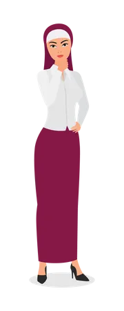 Hijab woman standing and thinking  Illustration