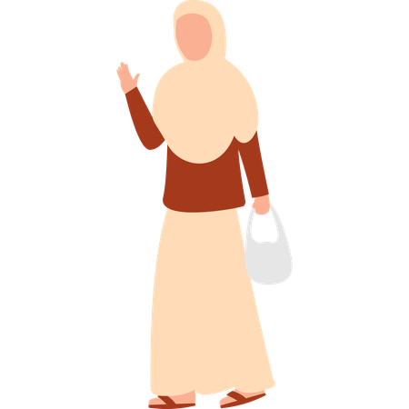 Hijab Woman Waving Pose  일러스트레이션