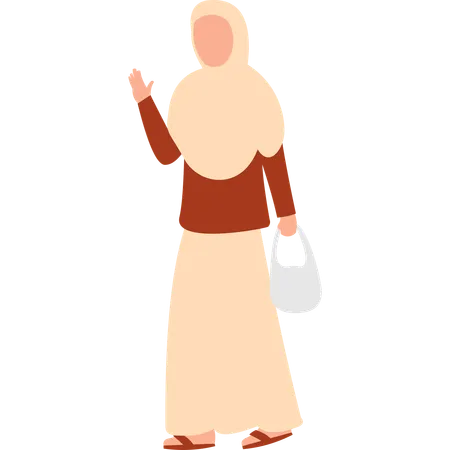 Hijab Woman Waving Pose  Illustration