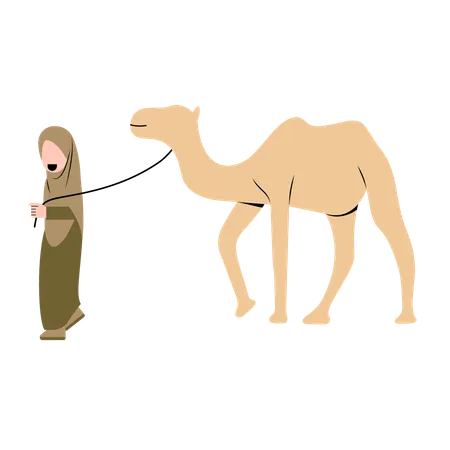 Hijab Woman With Camel  Illustration