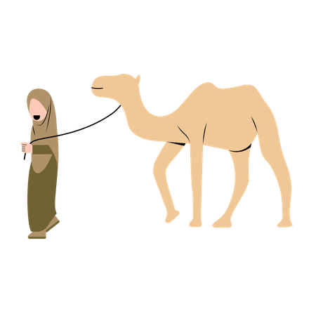 Hijab Woman With Camel  Illustration