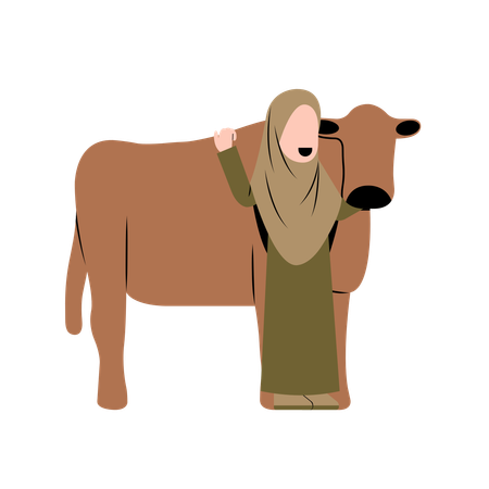 Hijab Woman With Cow  Illustration