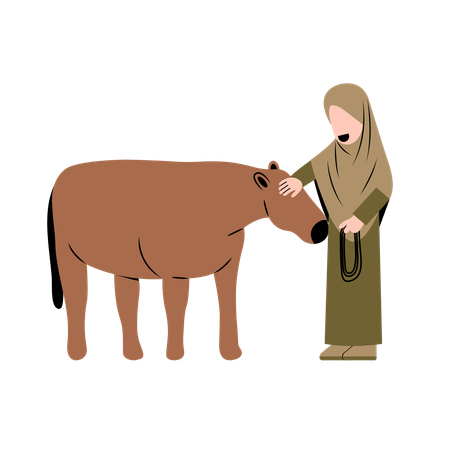 Hijab Woman With Cow  Illustration