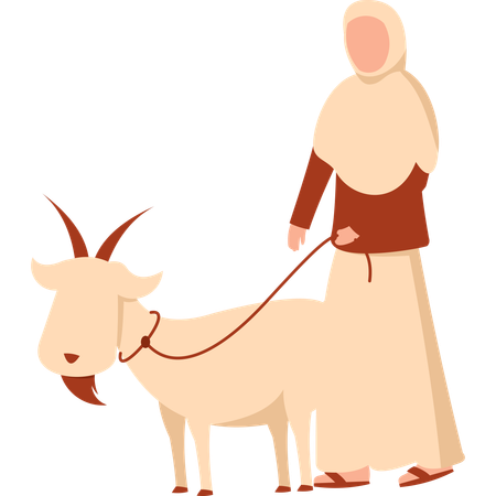 Hijab Woman with Goat  일러스트레이션