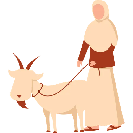 Eid Adha Hijab Woman With Goat Illustration