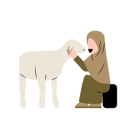 Hijab Woman With Goat  Illustration