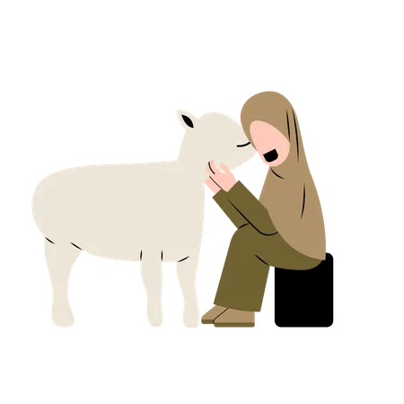 Hijab Woman With Goat  Illustration