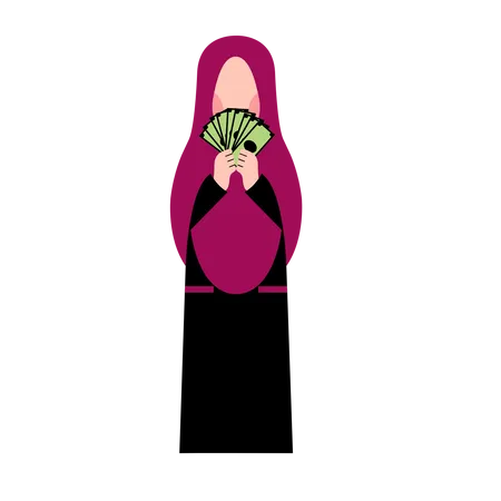 Hijab Woman with Money  Illustration