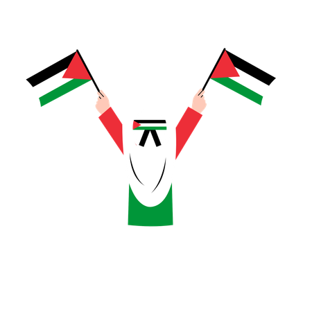 Hijab Woman with Palestine Flag  Illustration