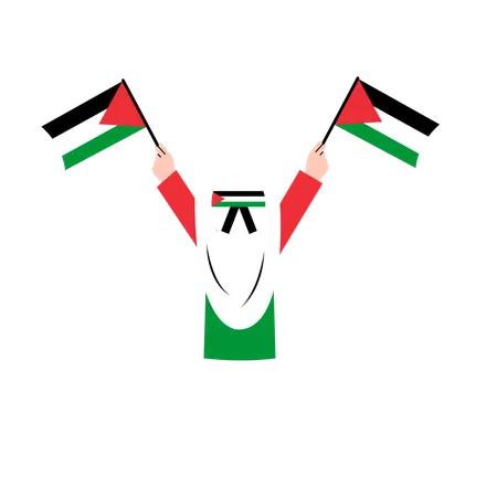 Hijab Woman Holding Palestine Flag Illustration Illustration