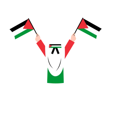 Hijab Woman with Palestine Flag  Illustration