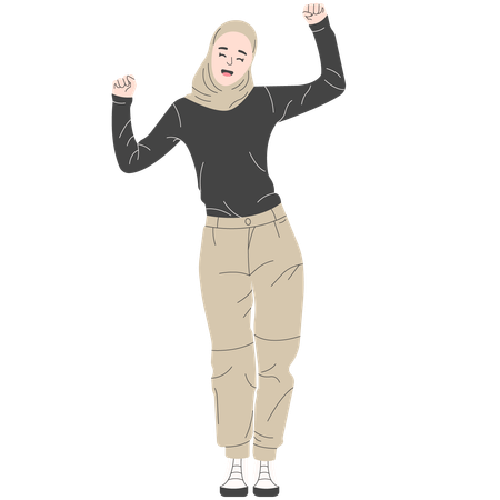 Hijab Woman with Pashmina Posing in Outdoor Clothing  Illustration