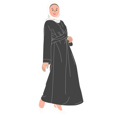 Hijab Woman with Pashmina Wearing Black Gamis  Illustration