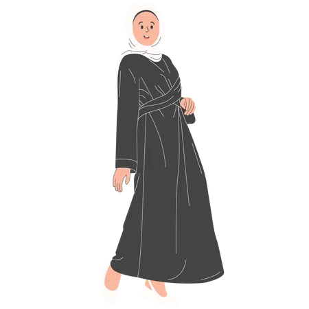 Hijab Woman with Pashmina Wearing Black Gamis  Illustration