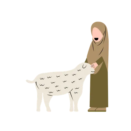 Hijab Woman With Sheep  Illustration