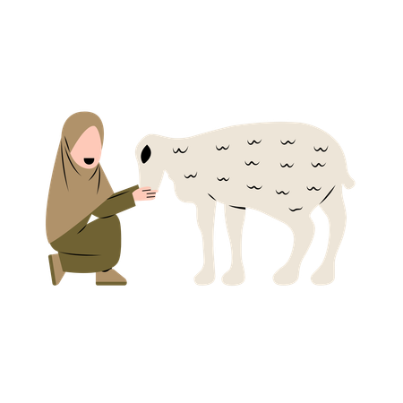 Hijab Woman With Sheep  Illustration