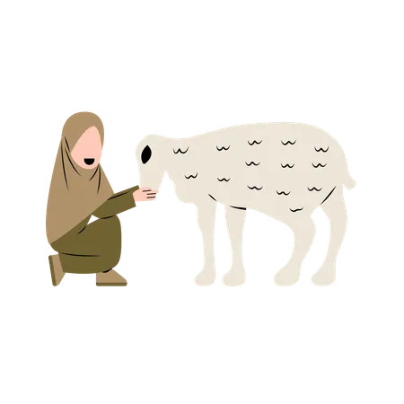 Hijab Woman With Sheep  Illustration