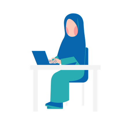 Hijab Woman Working On Desk  Illustration