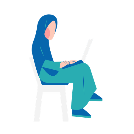 Hijab Woman Working On Laptop  Illustration