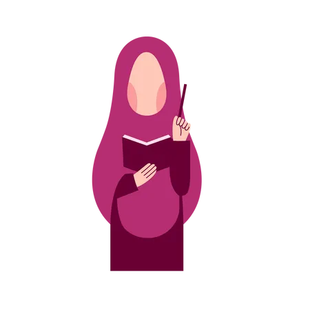 Muslim girl writing notes Illustration