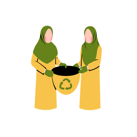 Hijab women collect recycling waste  Illustration