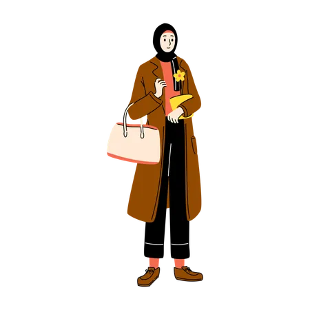 Hijabi Girl Carrying Books Bag  Illustration