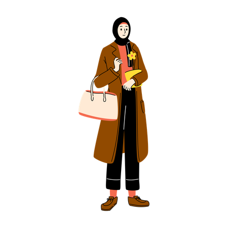 Hijabi Girl Carrying Books Bag  Illustration