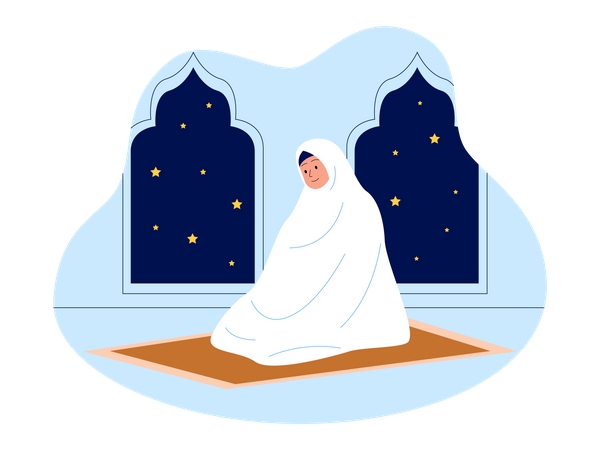 Niña hijabi rezando durante el Ramadán  Ilustración