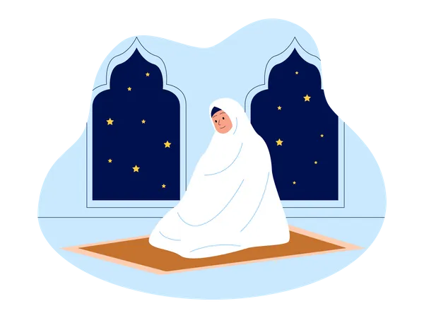 Niña hijabi rezando durante el Ramadán  Ilustración