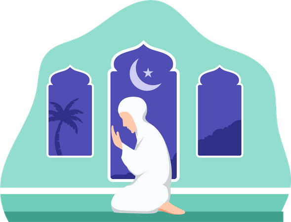 Femme hijjab faisant la prière namaz  Illustration