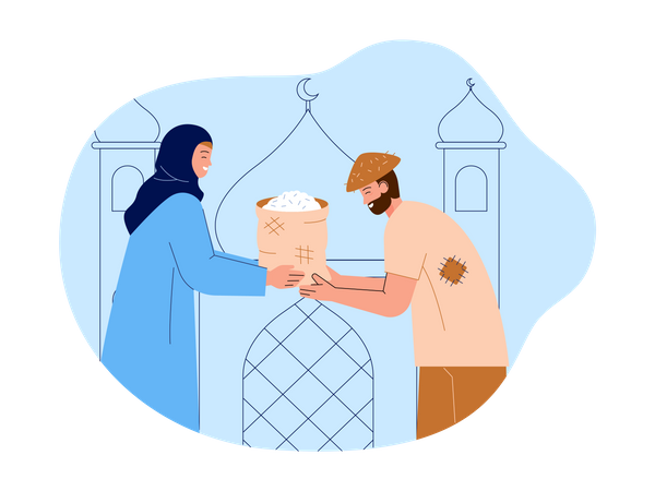 Hijjab girl giving alms to others Illustration