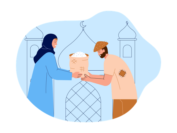 Hijjab girl giving alms to others  Illustration