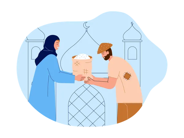 Hijjab girl giving alms to others  Illustration