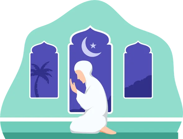 Hijjab woman doing namaz praying Illustration