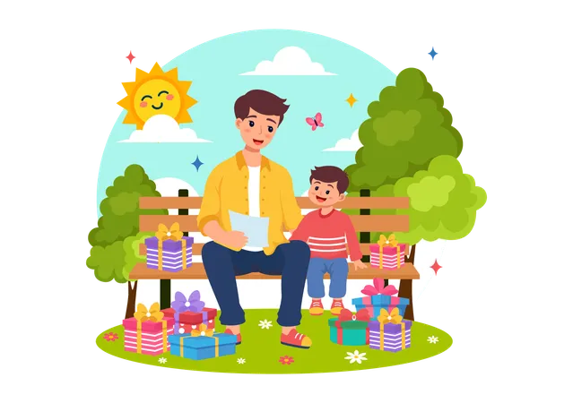 Hijo y padre en el parque  Ilustración