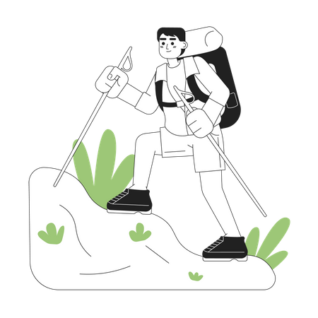 Hiker climber with trekking poles  Illustration