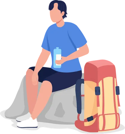 Hiker Drinking Water Semi Flat Color Vector Character Tourist Figure Full Body Person On White Outdoor Activity Isolated Modern Cartoon Style Illustration For Graphic Design And Animation 일러스트레이션