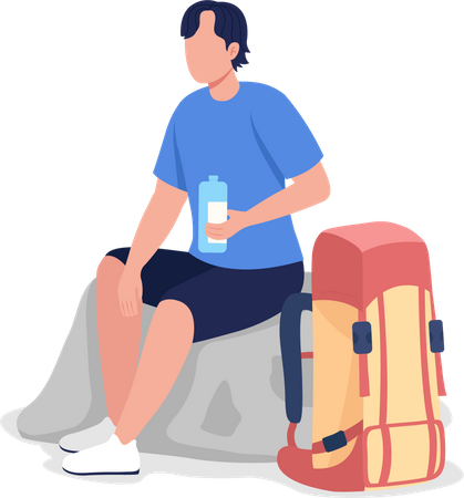 Hiker drinking water  Illustration